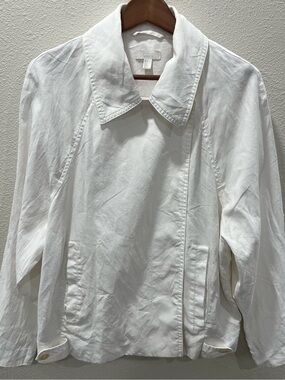 COS Women's White 100% Linen Jacket Blazer Size 6 Button Front Classic Casual